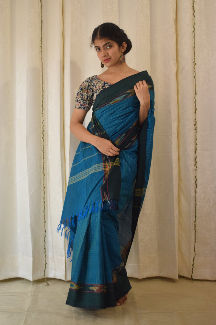 Leepakshi: Teal Blue Chettinadu Cotton Saree