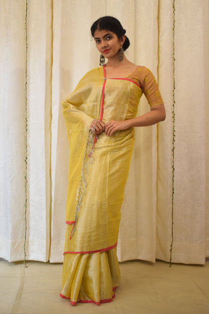 Ābhā: Subtle Gold Zari-Linen Tissue Saree