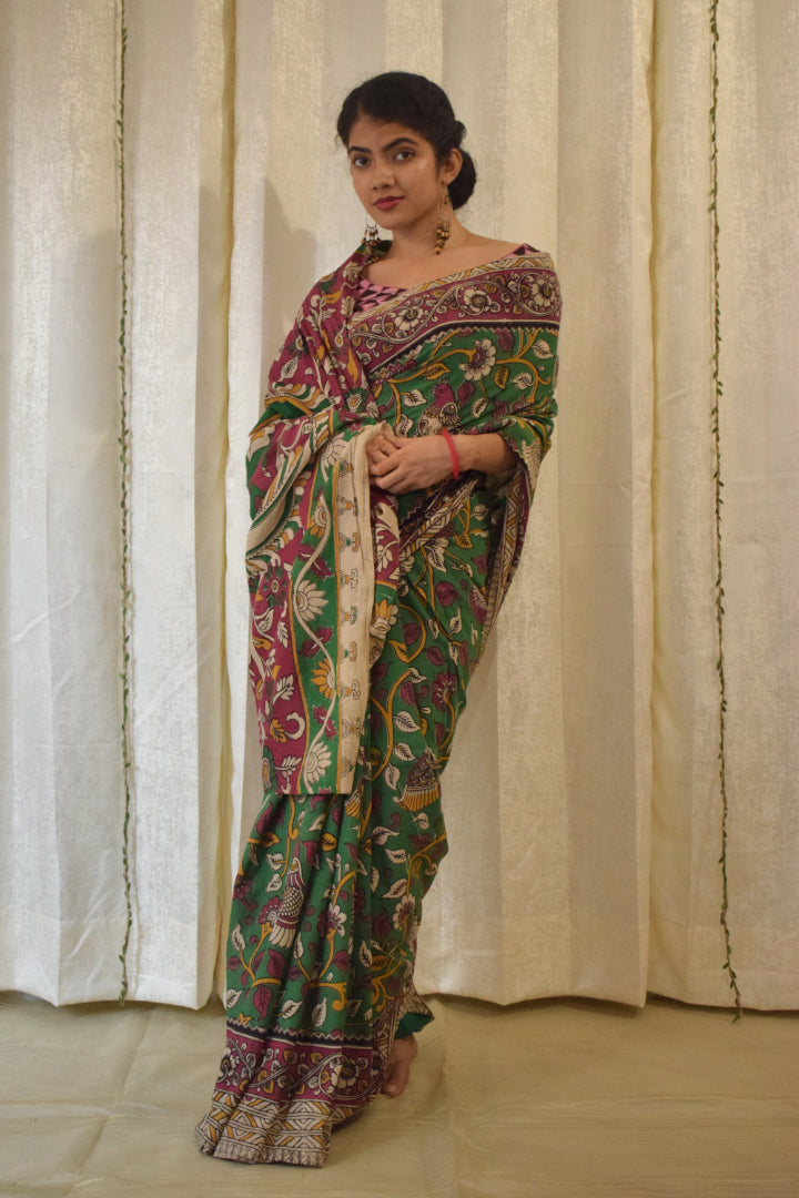 Āranya: Green Cotton Kalamkari Saree