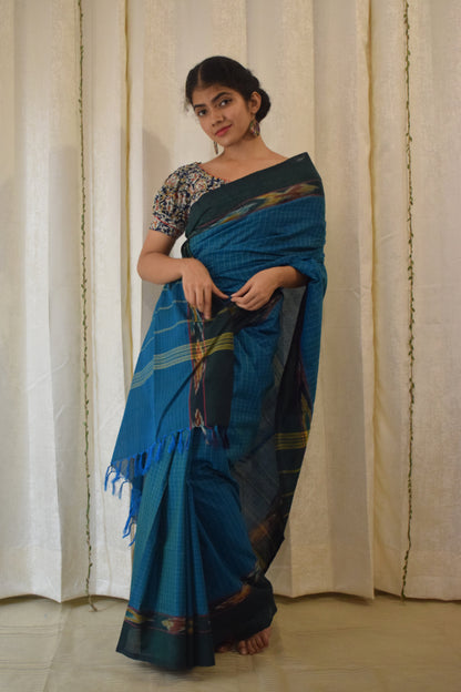 Leepakshi: Teal Blue Chettinadu Cotton Saree