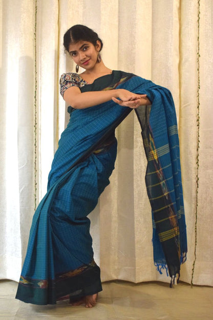 Leepakshi: Teal Blue Chettinadu Cotton Saree