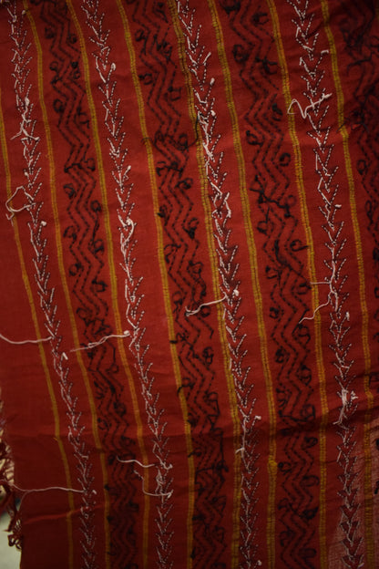 Lohita: Red khadi cotton kantha saree