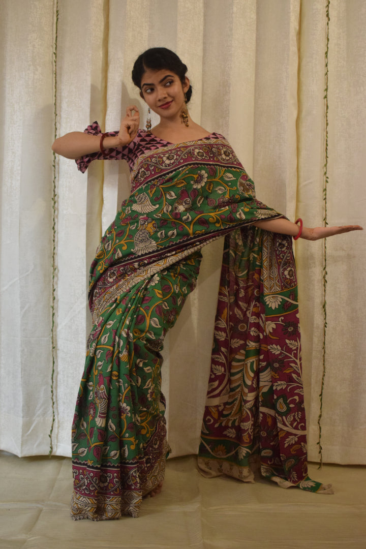 Āranya: Green Cotton Kalamkari Saree