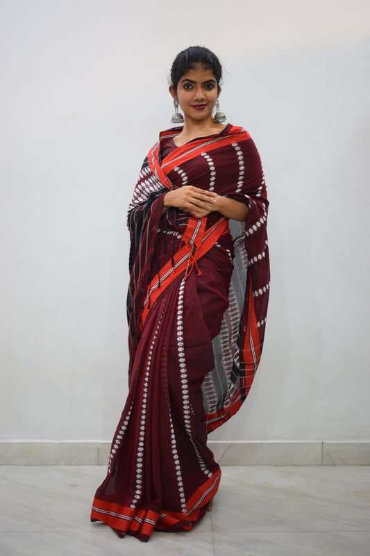 Āditiri: Maroon Begumpuri Cotton Saree