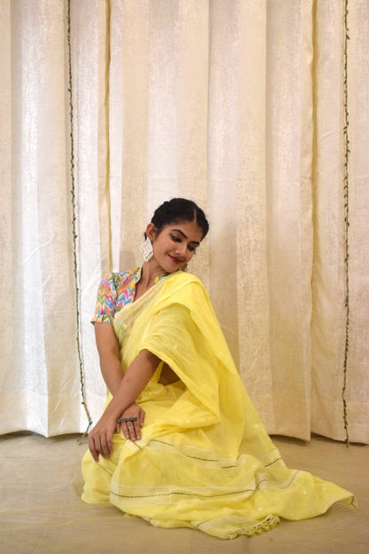 Harshita: Yellow Mulmul Buti Saree