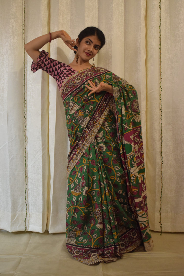 Āranya: Green Cotton Kalamkari Saree