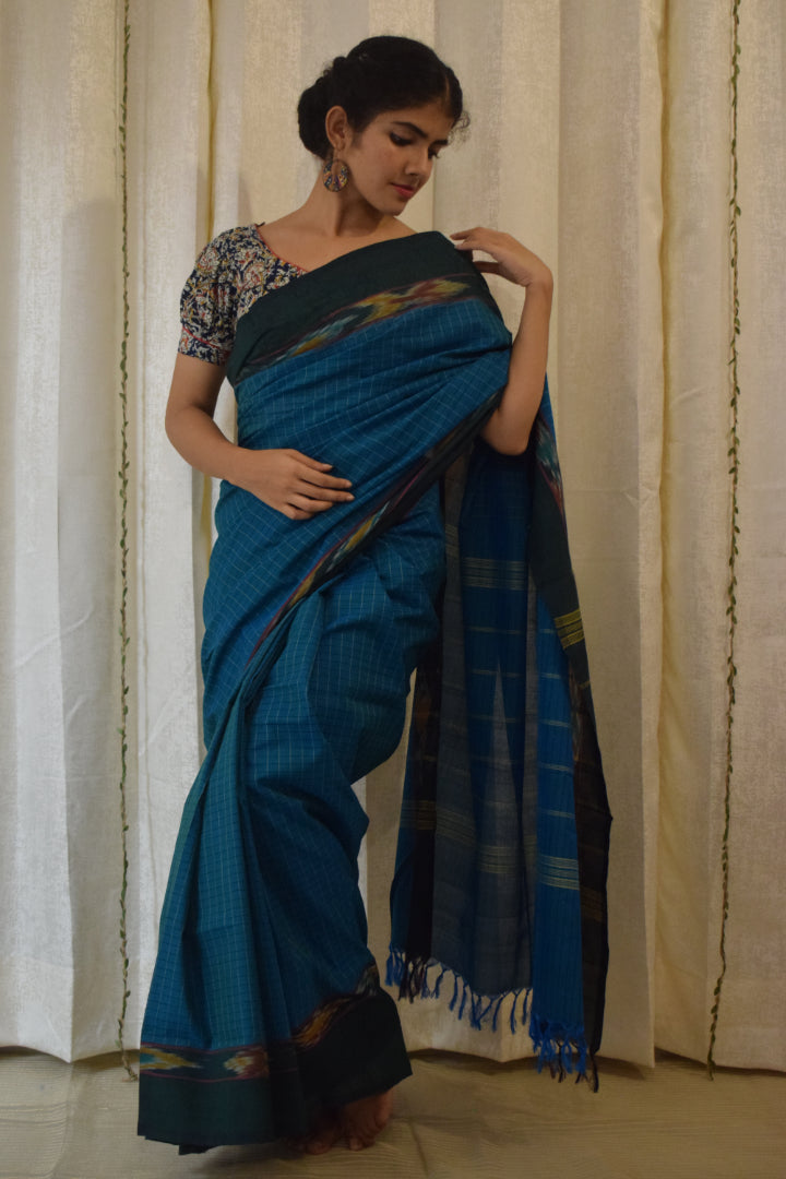 Leepakshi: Teal Blue Chettinadu Cotton Saree