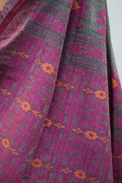 Deveshi- Grey & Pink Khadi Kota Cotton Jamdani Saree