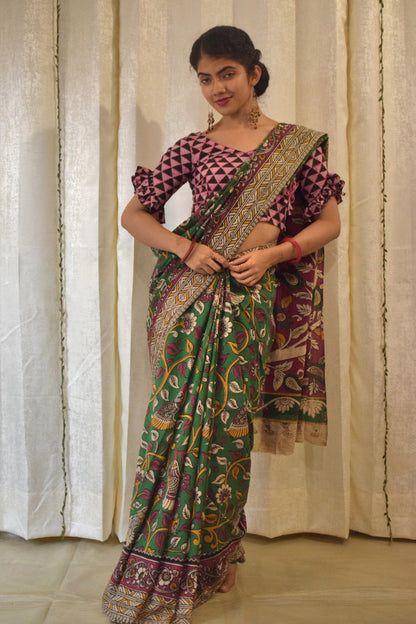 Āranya: Green Cotton Kalamkari Saree