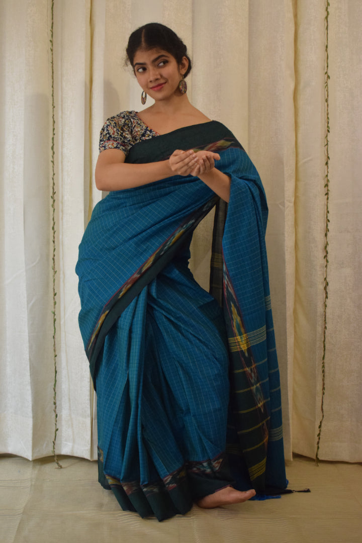 Leepakshi: Teal Blue Chettinadu Cotton Saree