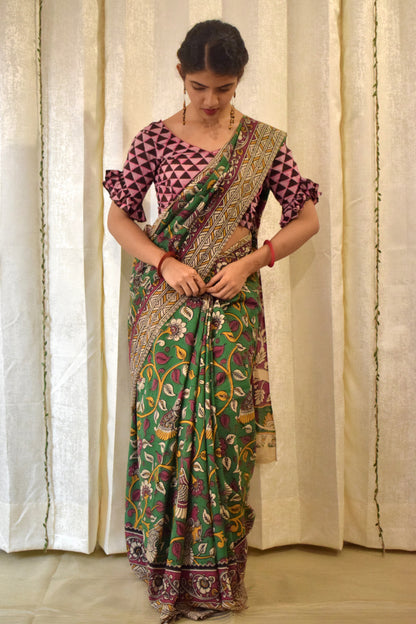 Āranya: Green Cotton Kalamkari Saree