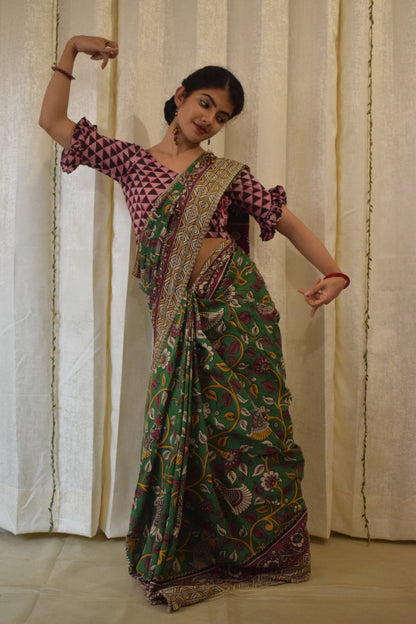 Āranya: Green Cotton Kalamkari Saree