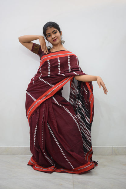 Āditiri: Maroon Begumpuri Cotton Saree