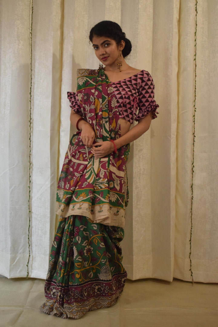 Āranya: Green Cotton Kalamkari Saree