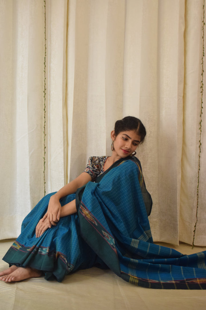 Leepakshi: Teal Blue Chettinadu Cotton Saree