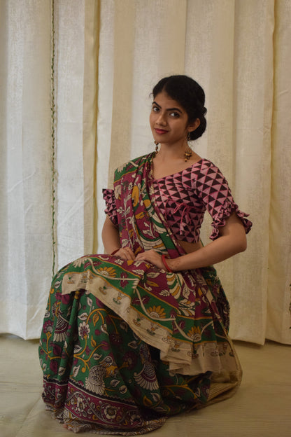 Āranya: Green Cotton Kalamkari Saree