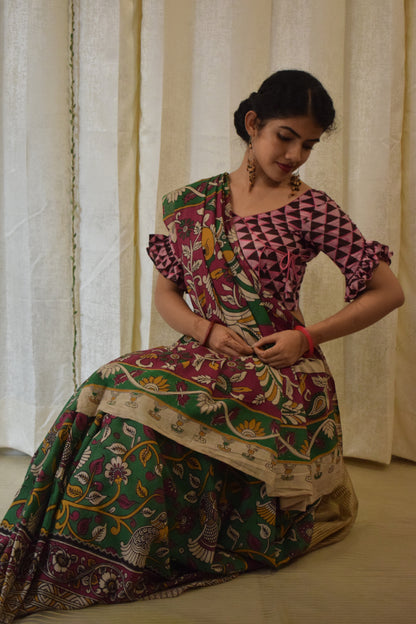 Āranya: Green Cotton Kalamkari Saree