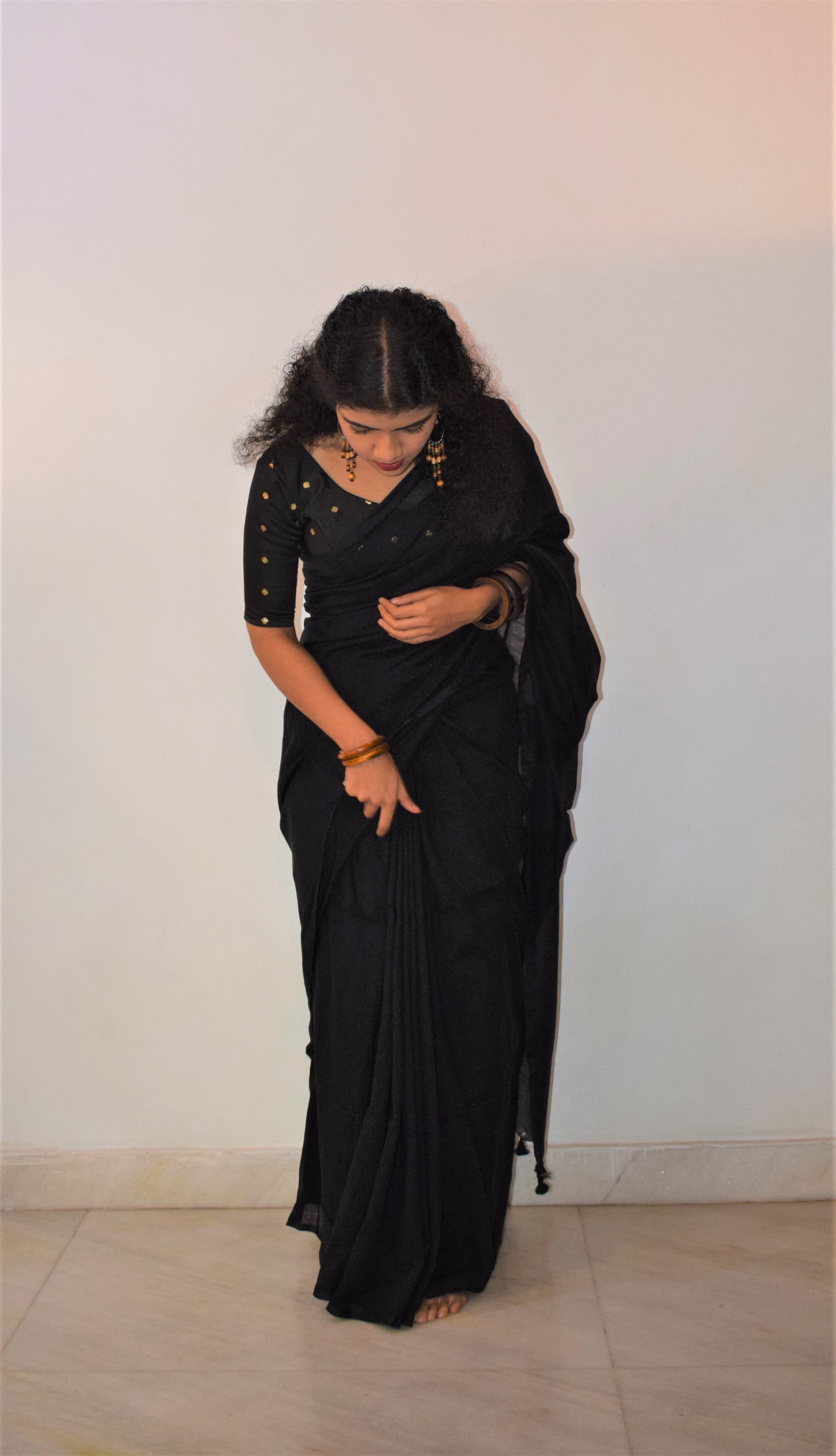 Kalrātri- Ethereal Black Mulmul Saree