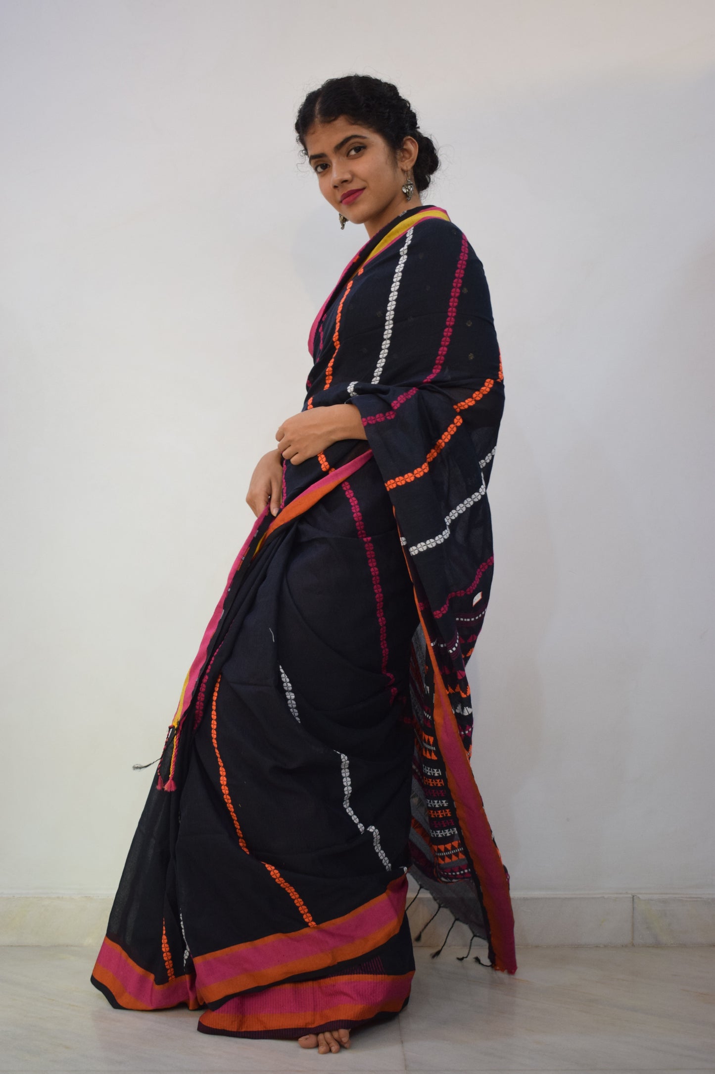 Krishnāh: Black Begumpuri Cotton Saree