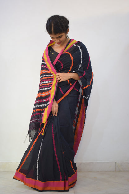 Krishnāh: Black Begumpuri Cotton Saree