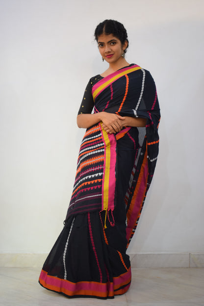 Krishnāh: Black Begumpuri Cotton Saree