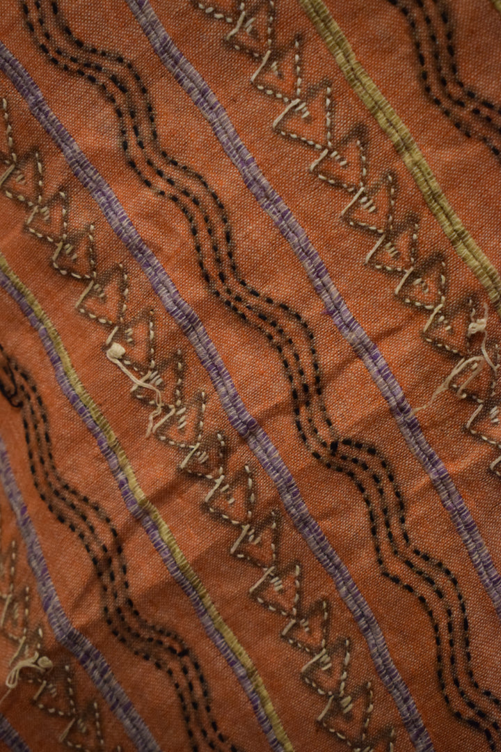 Vaidehi: Tropical Peach Khadi Cotton Kantha Saree