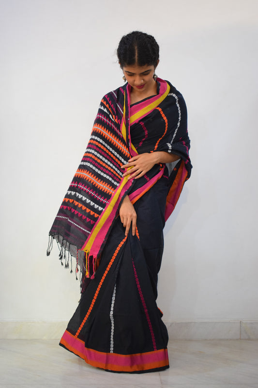 Krishnāh: Black Begumpuri Cotton Saree