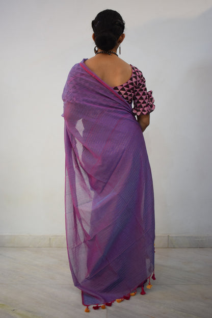 Niranjana- Lavender Mulmul-Zari Stripes Saree