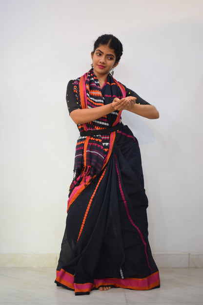 Krishnāh: Black Begumpuri Cotton Saree