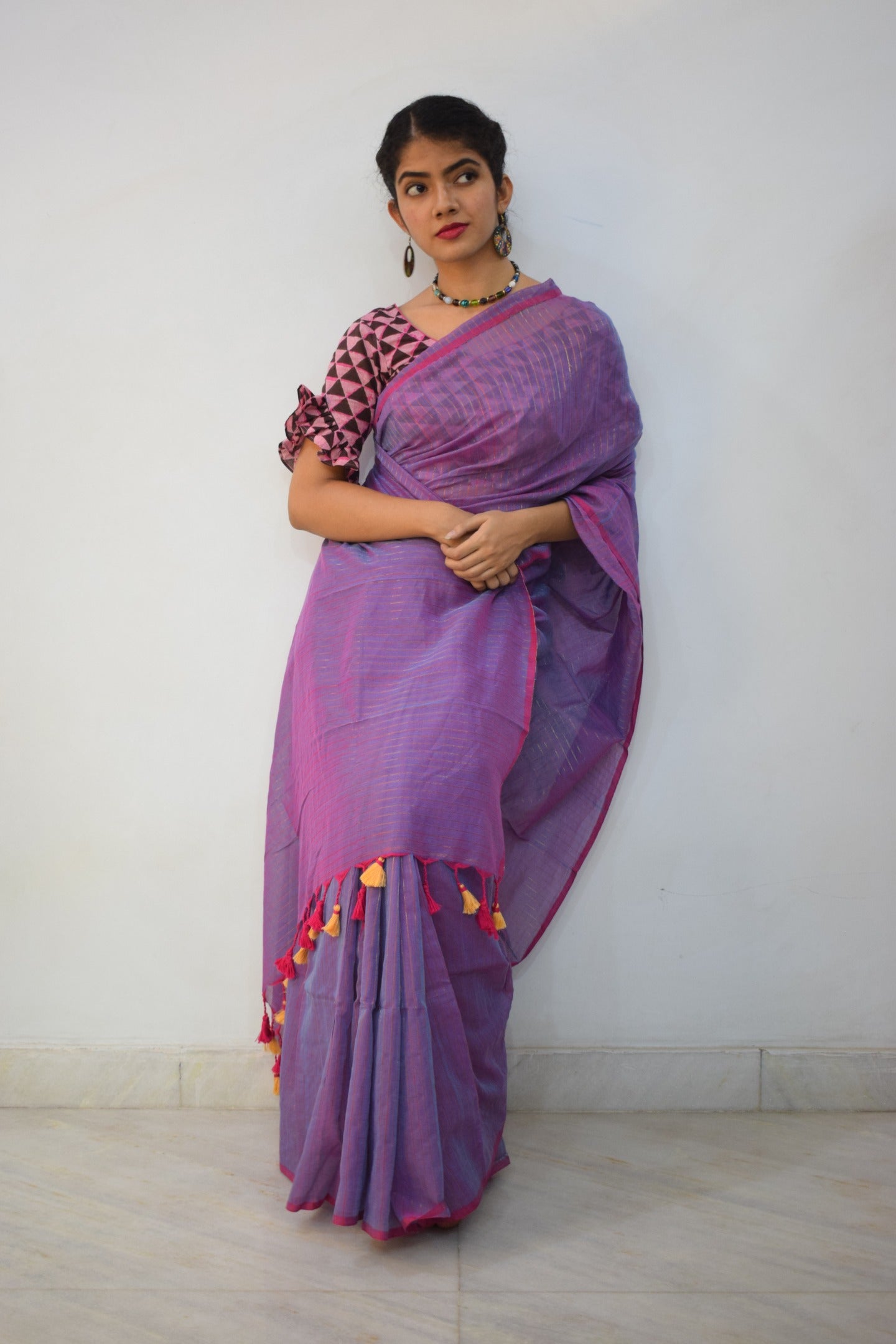 Niranjana- Lavender Mulmul-Zari Stripes Saree