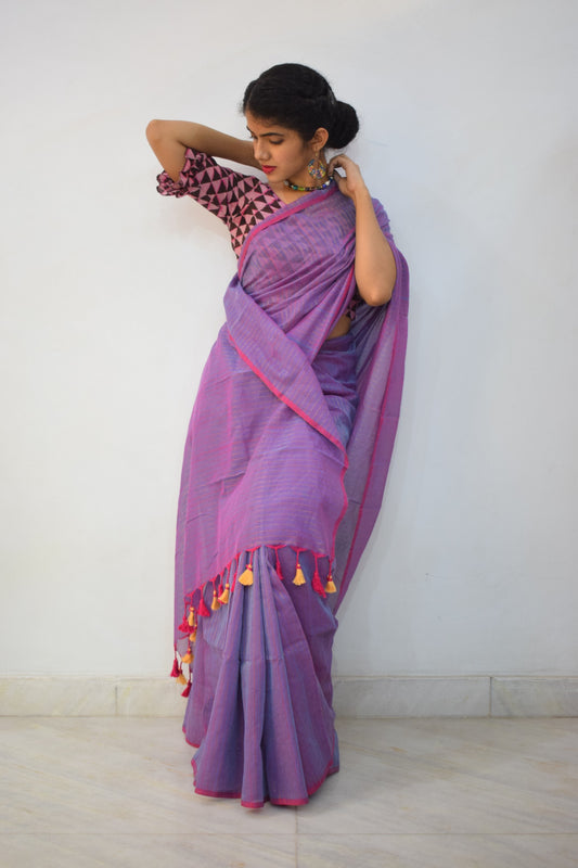 Niranjana- Lavender Mulmul-Zari Stripes Saree