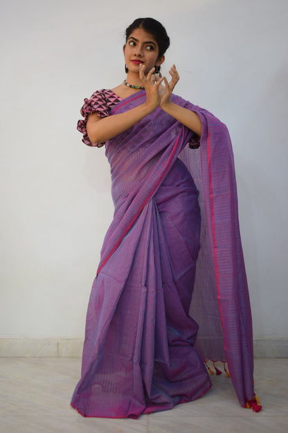 Niranjana- Lavender Mulmul-Zari Stripes Saree