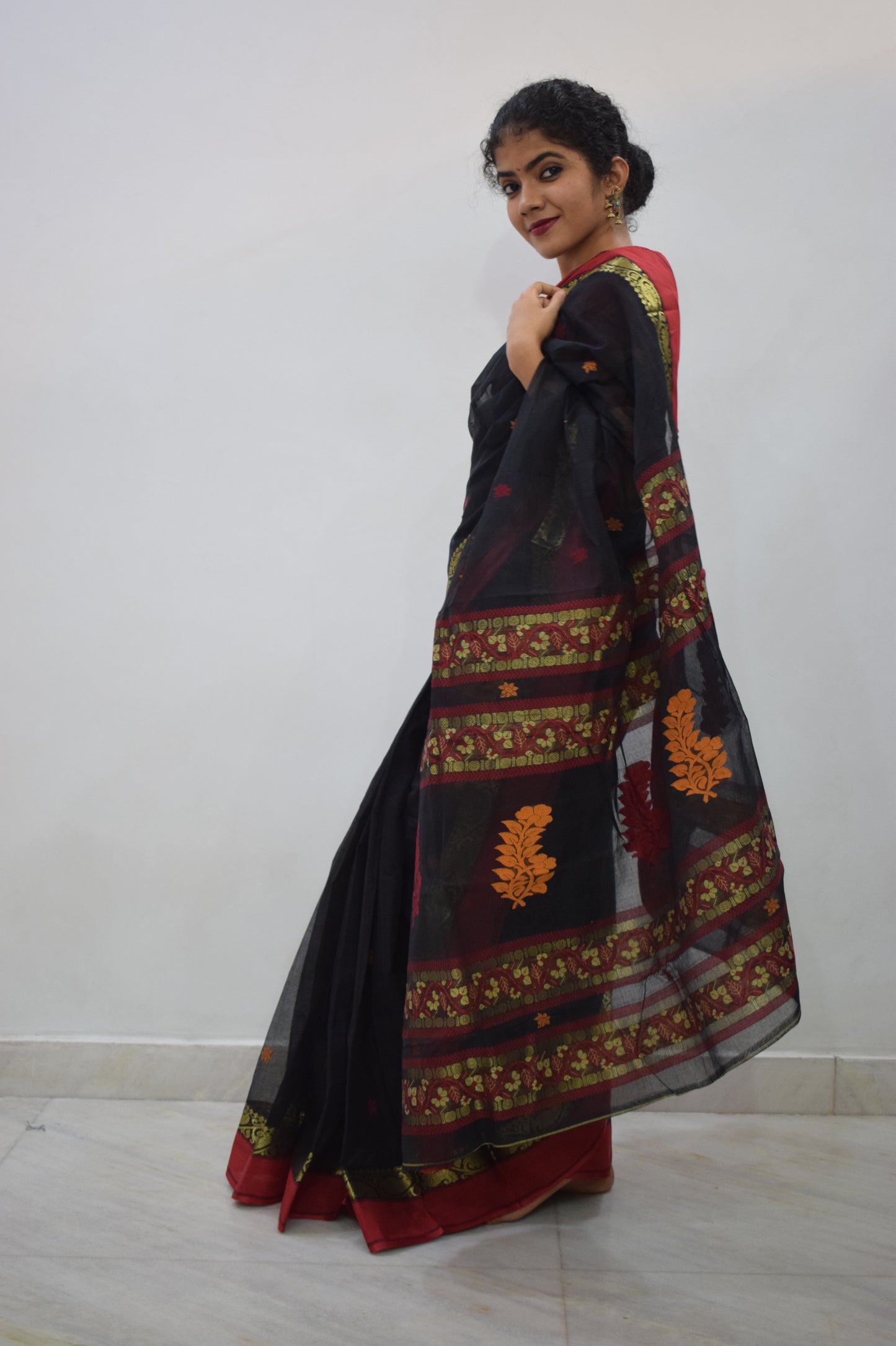 Shyāmalā: Black Cotton Baluchari Saree