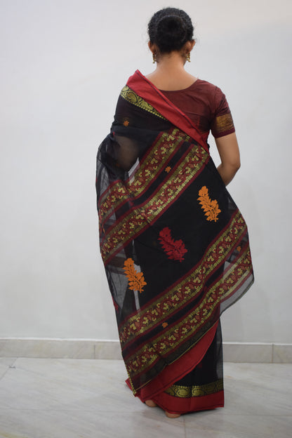 Shyāmalā: Black Cotton Baluchari Saree