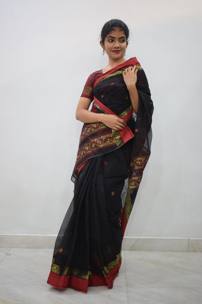 Shyāmalā: Black Cotton Baluchari Saree