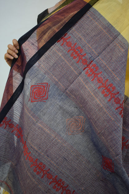 Tānisi- Yellow Khadi Cotton Jamdani Saree