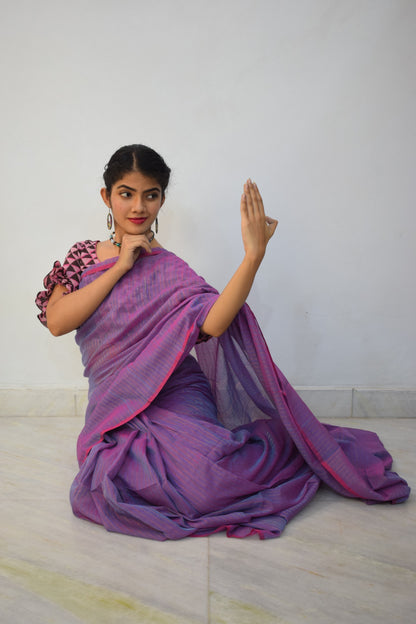 Niranjana- Lavender Mulmul-Zari Stripes Saree