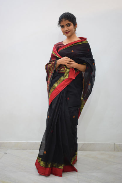 Shyāmalā: Black Cotton Baluchari Saree