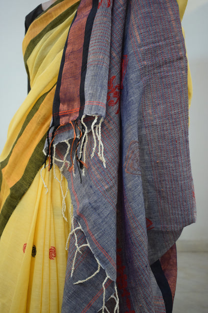 Tānisi- Yellow Khadi Cotton Jamdani Saree