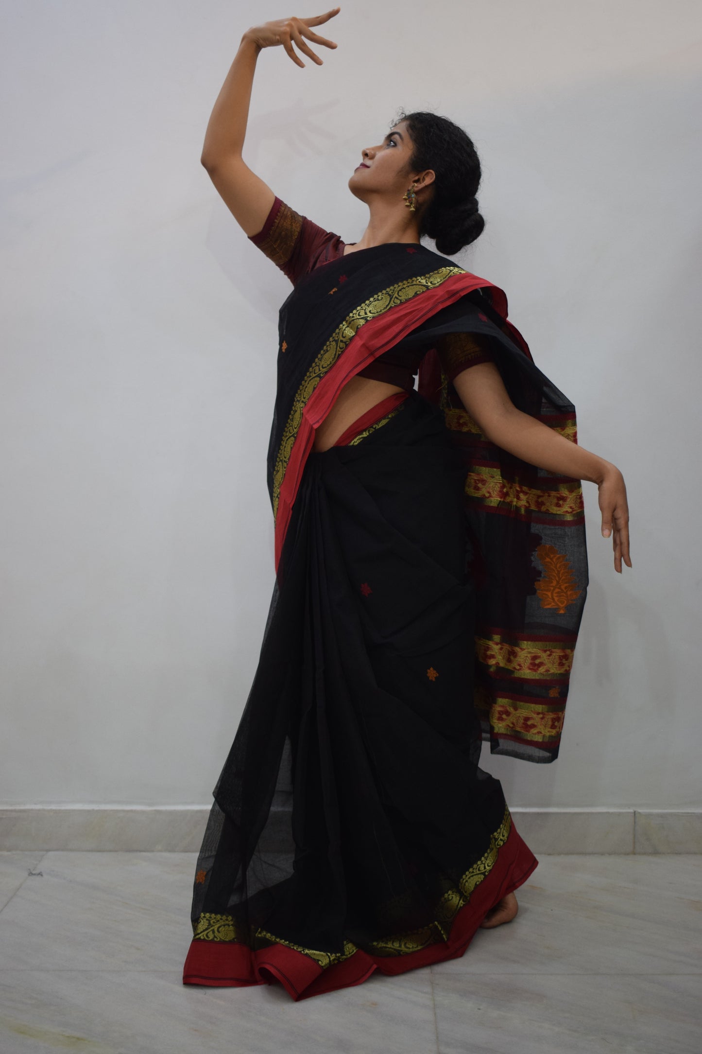 Shyāmalā: Black Cotton Baluchari Saree