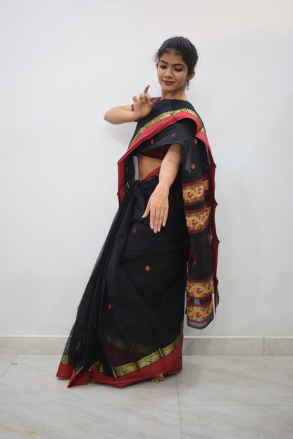 Shyāmalā: Black Cotton Baluchari Saree