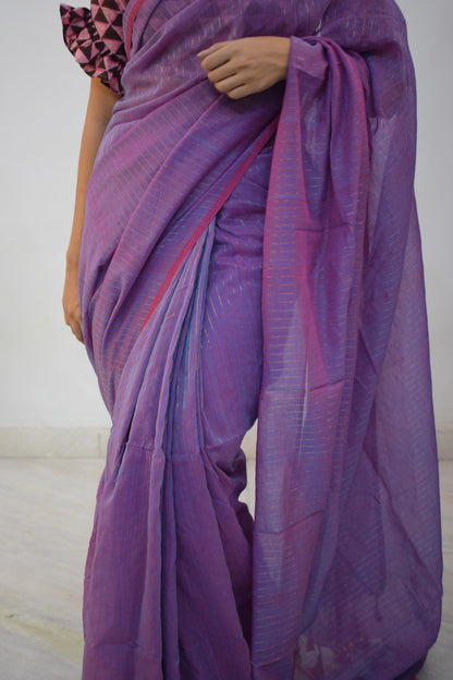 Niranjana- Lavender Mulmul-Zari Stripes Saree