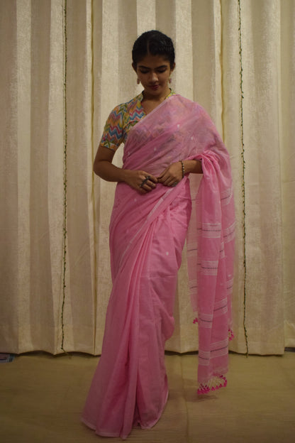 Padma: Pink Mulmul Buti Saree