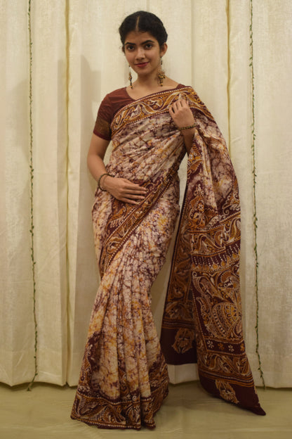 Santiti- Deep Brown Cotton Batik saree