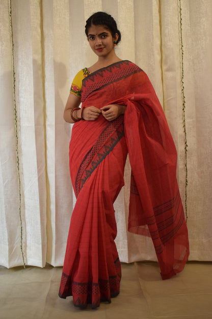 Kamya- Red Cotton Chettinadu Saree