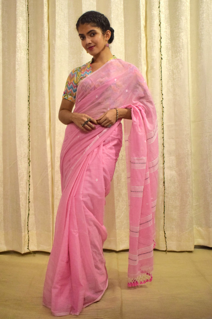 Padma: Pink Mulmul Buti Saree