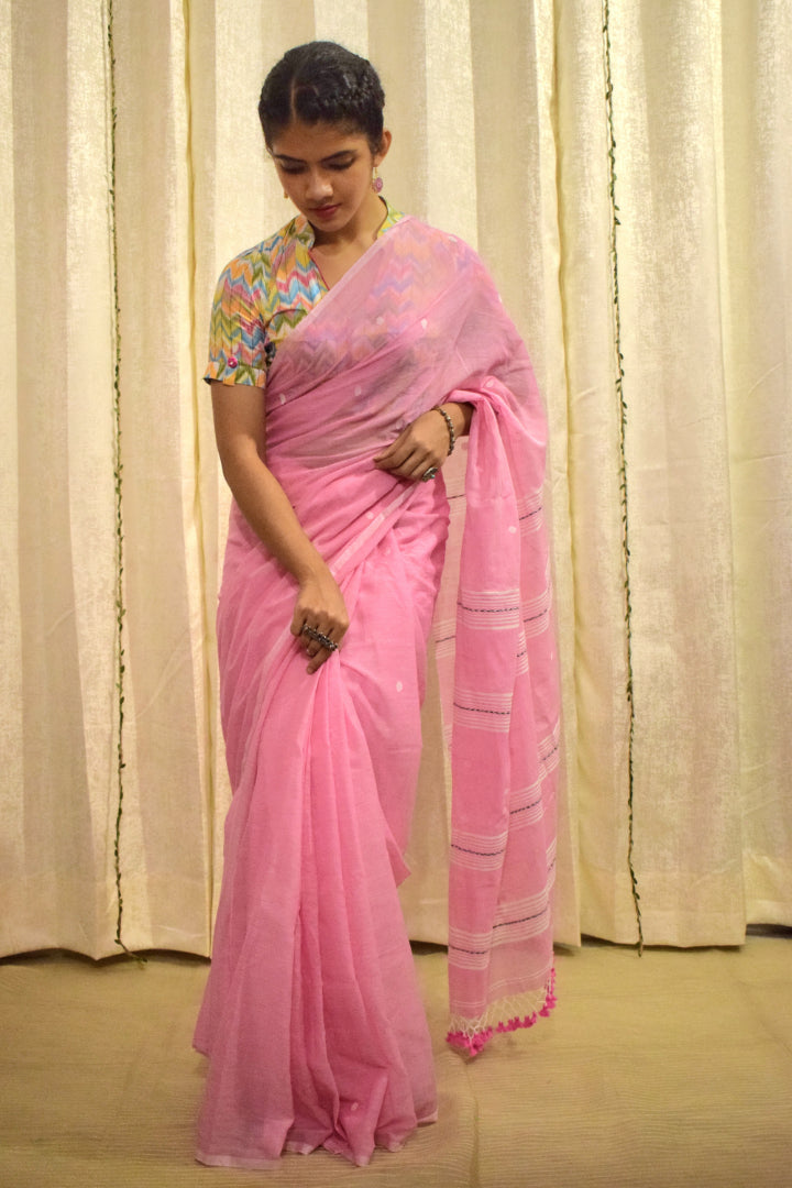 Padma: Pink Mulmul Buti Saree