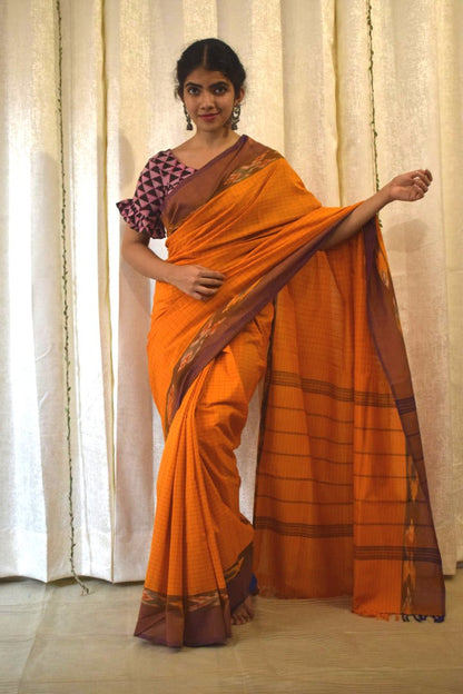 Udyati: Honey Yellow Cotton Ikat Saree