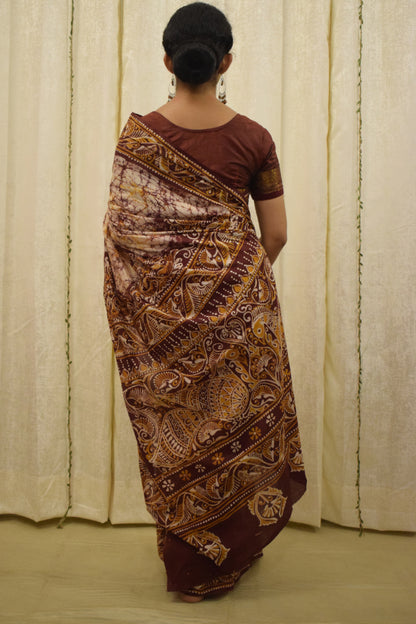 Santiti- Deep Brown Cotton Batik saree