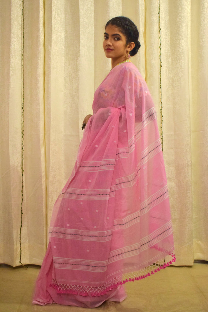 Padma: Pink Mulmul Buti Saree